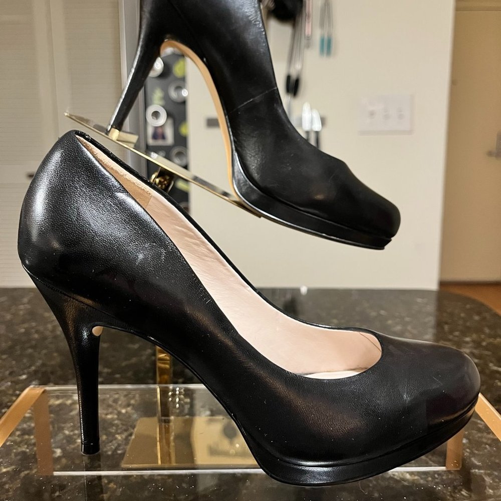 NINE WEST BLACK LEATHER PLATFORM STILETTO